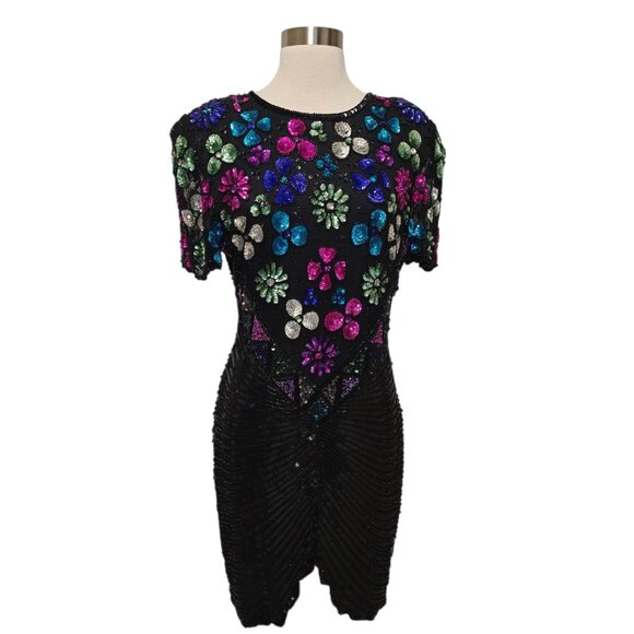 American Vintage Dresses & Skirts - Vintage 90s Fully Sequin Dress Womens Size Medium Black Formal Party Sweelo